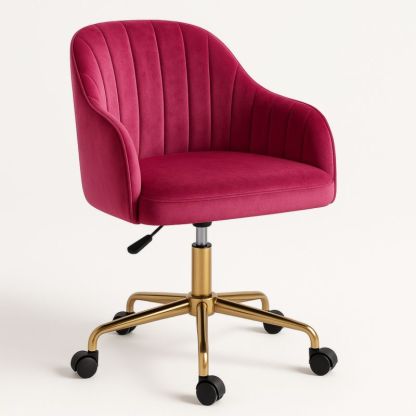 Bureaustoel Fluwelen Bekleding Goudkleur Met Wielen Rood-Aurorafeliz
