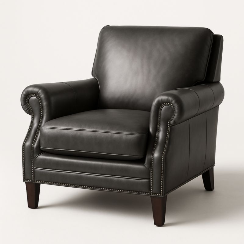 Leren Fauteuil Donkergrijs 90cm Breed 90cm Diep 100cm Hoog-Aurorafeliz