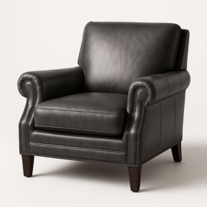 Leren Fauteuil Donkergrijs 90cm Breed 90cm Diep 100cm Hoog-Aurorafeliz