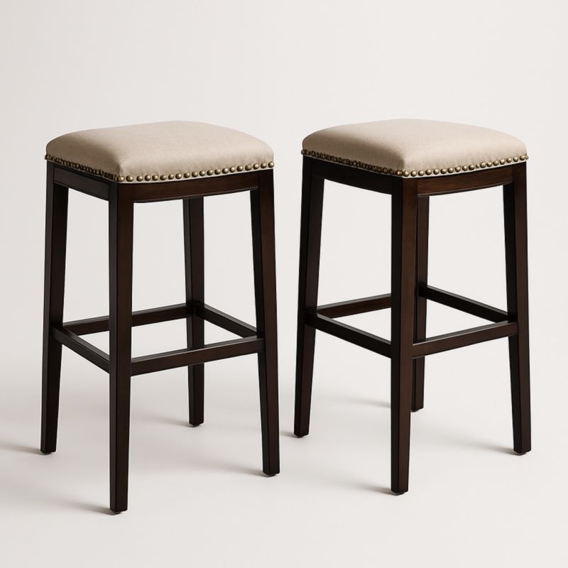 Set van 2 barkrukken rechthoekige zitting hout beige stof 75cm-Aurorafeliz