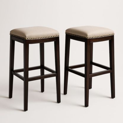 Set van 2 barkrukken rechthoekige zitting hout beige stof 75cm-Aurorafeliz