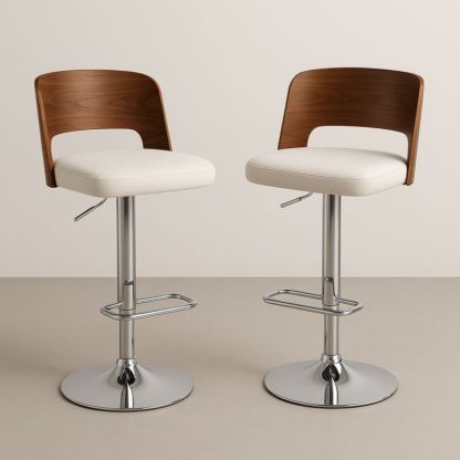 Verstelbare Barkruk Set van 2 Hout Polyester RVS 90-110cm Beige-Aurorafeliz