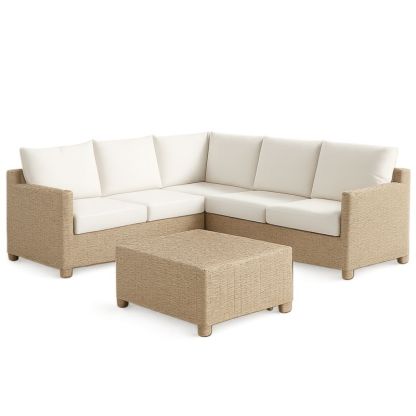 Outdoor Hoekbank Set Polyethyleen Met Kussens Crème 180x180x65 cm-Aurorafeliz