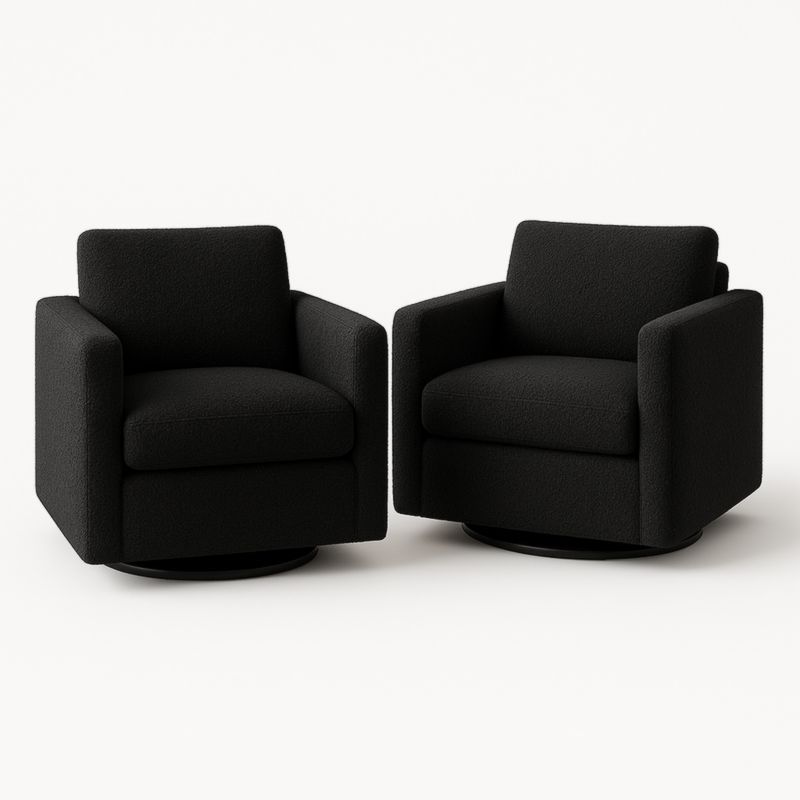 Set van 2 draaibare fauteuils met bouclé stof in zwart, 70x70x85 cm-Aurorafeliz
