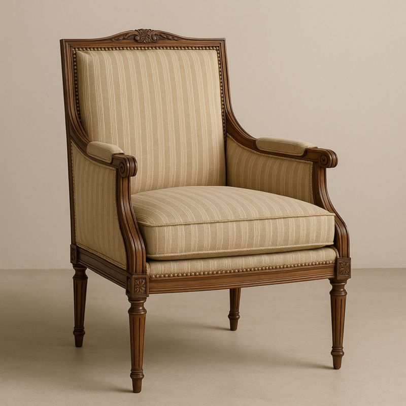 Houten Stoel Bekleed met Streeppatroon Stof 75x85x105 cm Beige-Aurorafeliz