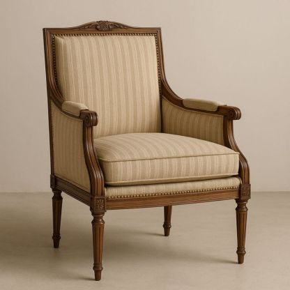 Houten Stoel Bekleed met Streeppatroon Stof 75x85x105 cm Beige-Aurorafeliz