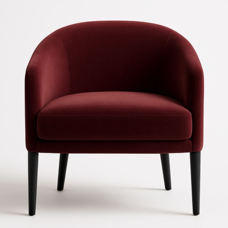 Fluwelen Fauteuil Ronde Vorm Hout Poten Bordeaurood 75x75x78cm-Aurorafeliz