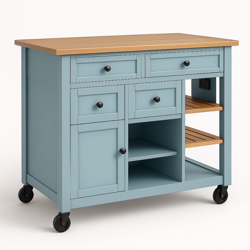 Keukenwagen Lichtblauw MDF 2 Planken 5 Laden Wielen-Aurorafeliz