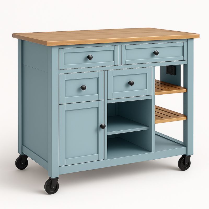 Keukenwagen Lichtblauw MDF 2 Planken 5 Laden Wielen-Aurorafeliz