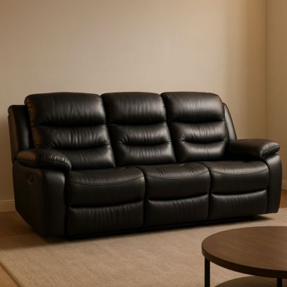 Driezitsbank Leer Zwart 210cm-Aurorafeliz