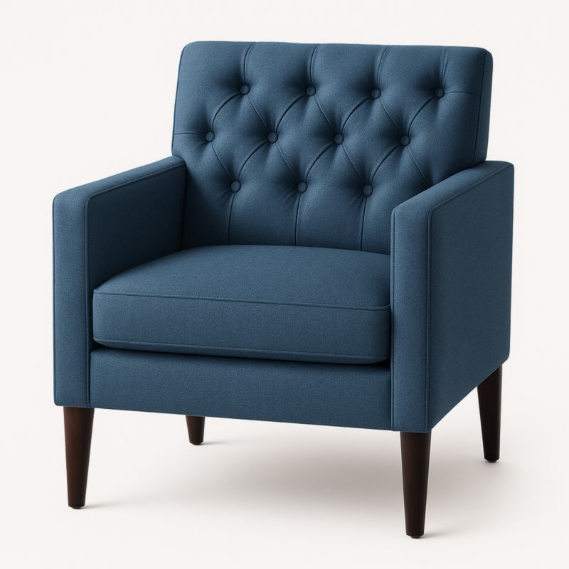 Donkerblauwe Fauteuil Vierkant Polyester Hout 75x80x85 cm-Aurorafeliz