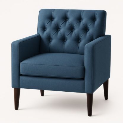 Donkerblauwe Fauteuil Vierkant Polyester Hout 75x80x85 cm-Aurorafeliz