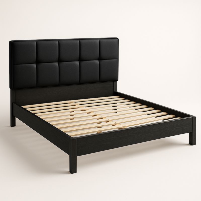 Zwart Kunstleer Bed met Houten Lamelbodem 200x160cm-Aurorafeliz