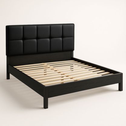 Zwart Kunstleer Bed met Houten Lamelbodem 200x160cm-Aurorafeliz