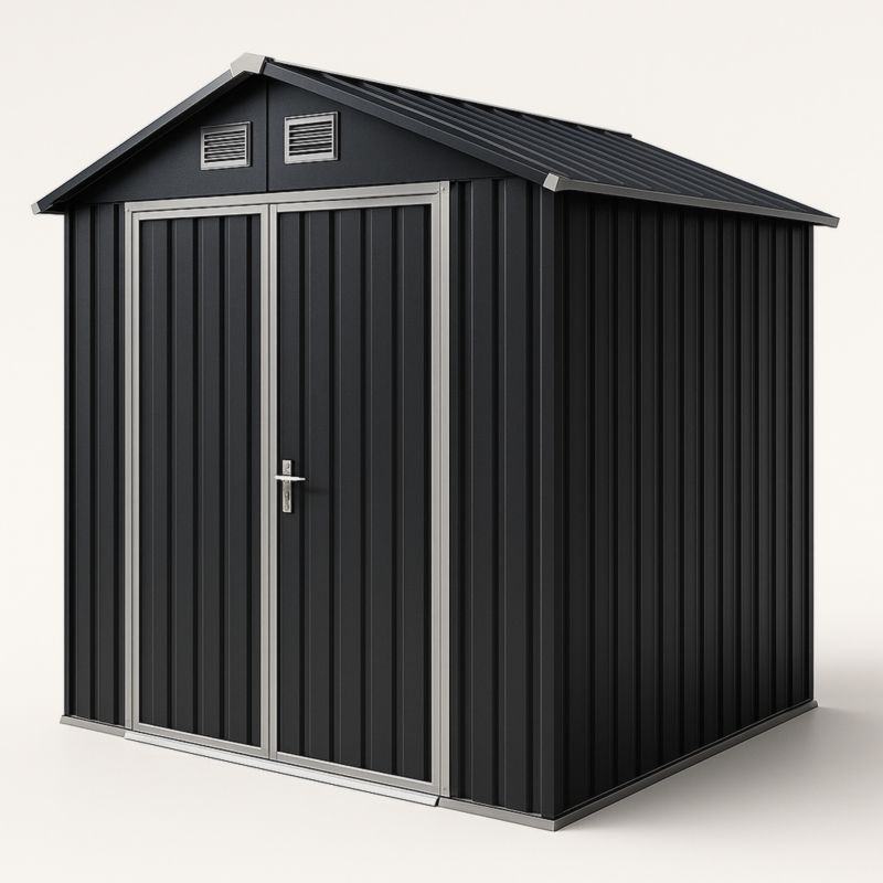 Metaal Tuinhuis Opbergschuur Dubbele Deur Zwart 195x122x180cm-Aurorafeliz