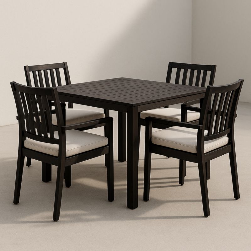 Tuinset Vierkant Aluminium Tafel Stoelen Set Weerbestendig Zwart/Crème 90x90x75 cm-Aurorafeliz