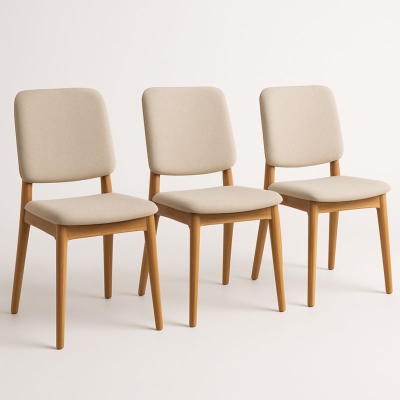 Set van 3 eetkamerstoelen eikenhout polyester bekleding beige-Aurorafeliz