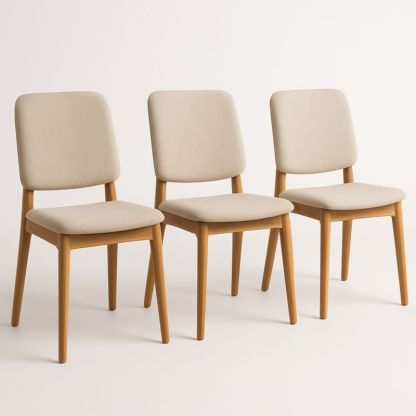 Set van 3 eetkamerstoelen eikenhout polyester bekleding beige-Aurorafeliz