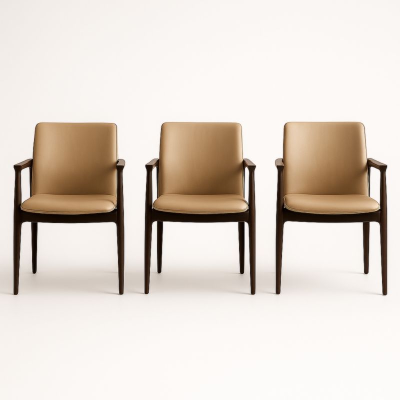 Set van 3 eetkamerstoelen met armleuning PU leder Bruin-Aurorafeliz