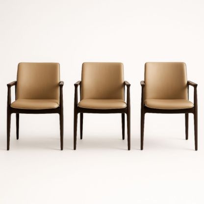 Set van 3 eetkamerstoelen met armleuning PU leder Bruin-Aurorafeliz