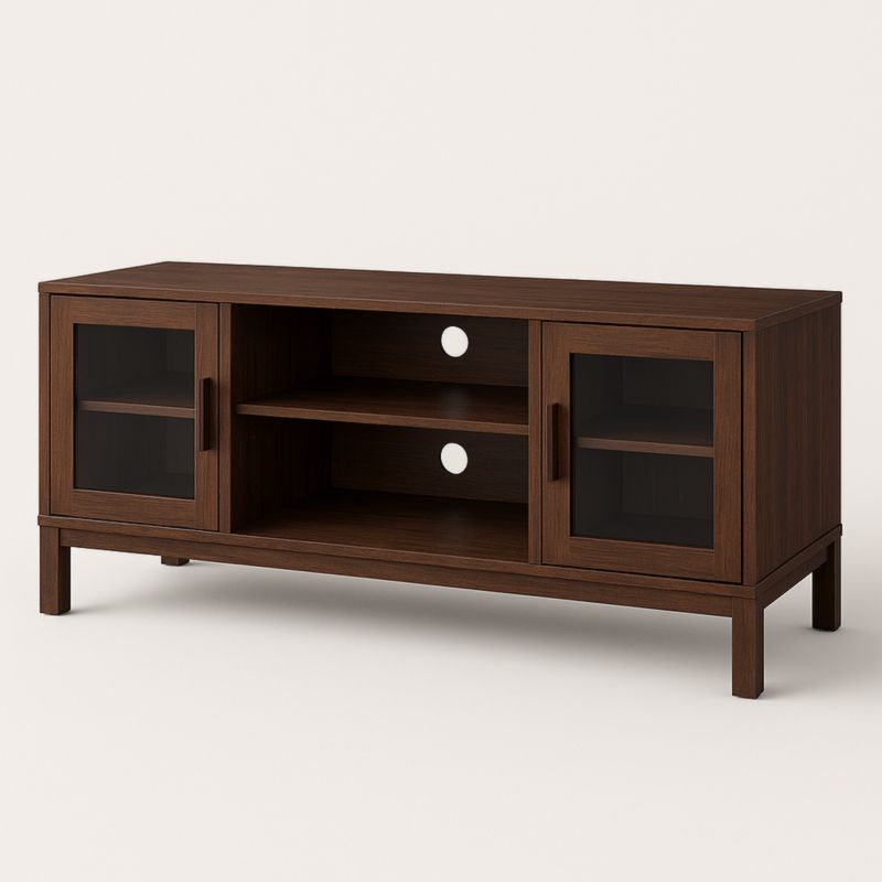 Houten TV-meubel met Glazen Deuren en Kabelopeningen Donkerbruin 50x120x40cm-Aurorafeliz