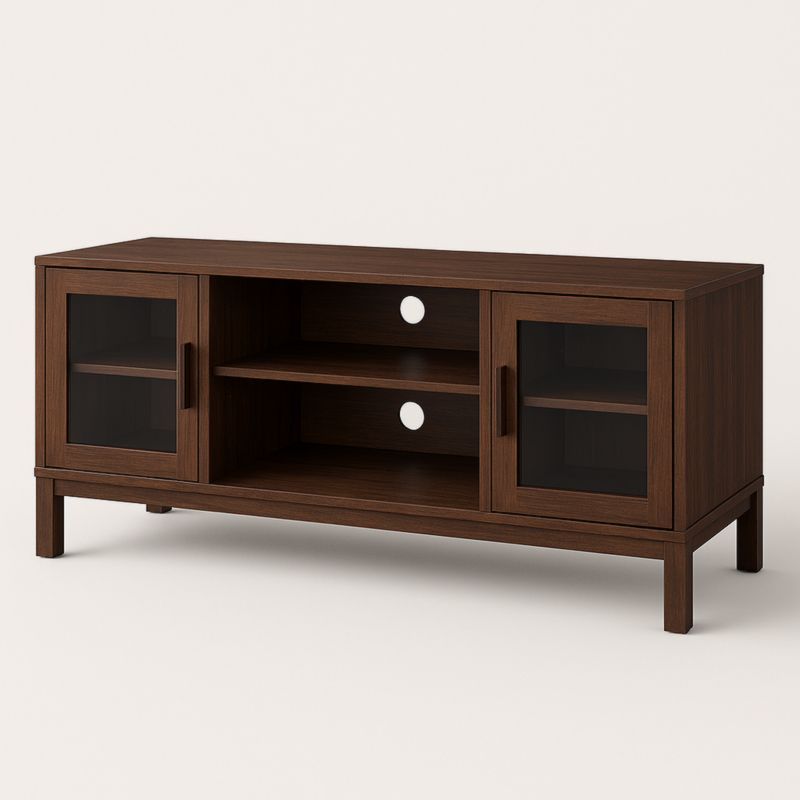 Houten TV-meubel met Glazen Deuren en Kabelopeningen Donkerbruin 50x120x40cm-Aurorafeliz