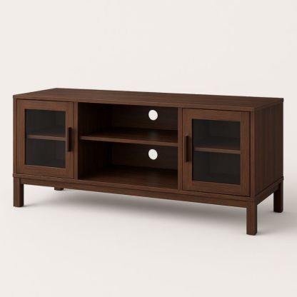 Houten TV-meubel met Glazen Deuren en Kabelopeningen Donkerbruin 50x120x40cm-Aurorafeliz