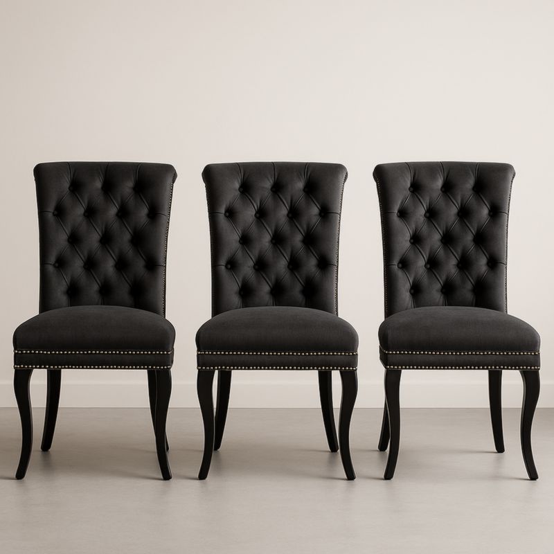 Drie Stuks Eetkamerstoelen Set Fluweel Zwart 105cm Hoog-Aurorafeliz