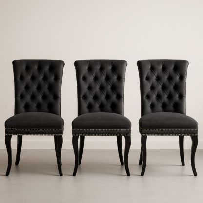 Drie Stuks Eetkamerstoelen Set Fluweel Zwart 105cm Hoog-Aurorafeliz