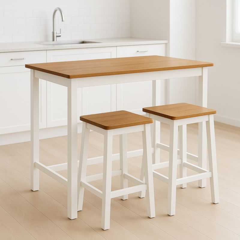 Houten Bartafel Set Rechthoek Massief Hout en Wit MDF 120x60x105cm Eiken/Wit-Aurorafeliz