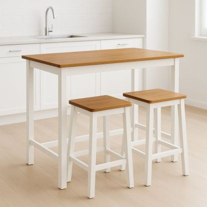 Houten Bartafel Set Rechthoek Massief Hout en Wit MDF 120x60x105cm Eiken/Wit-Aurorafeliz