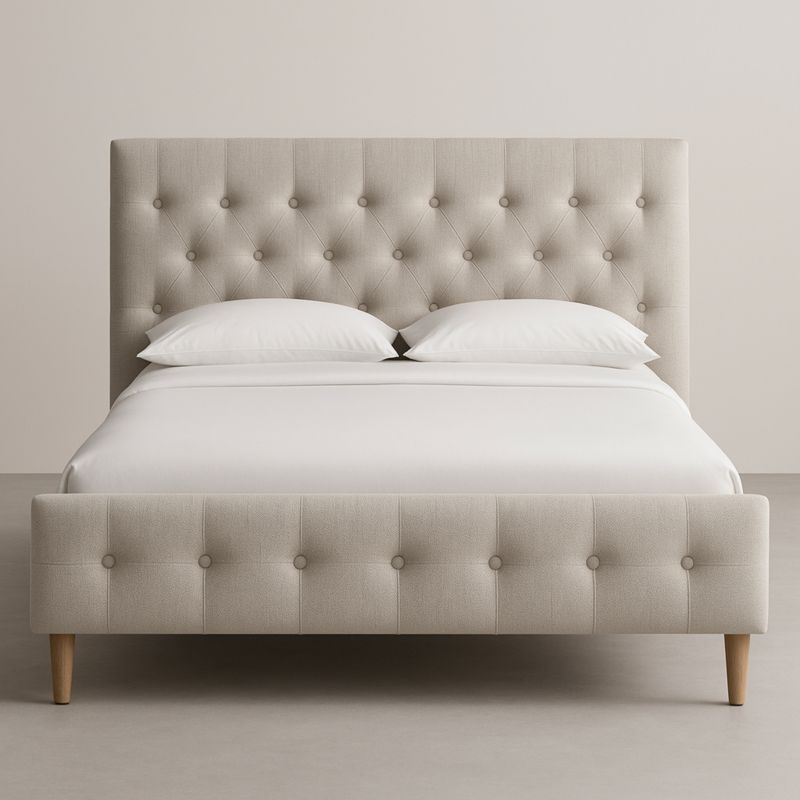 Beklede Bedframe Hout/Polyester 200x160 cm Beige-Aurorafeliz