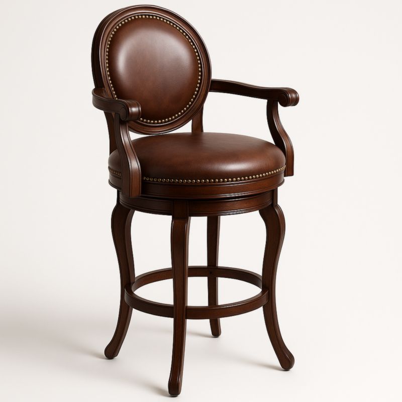 Houten Barkruk Leer Rond 115x50x50cm Bruin-Aurorafeliz