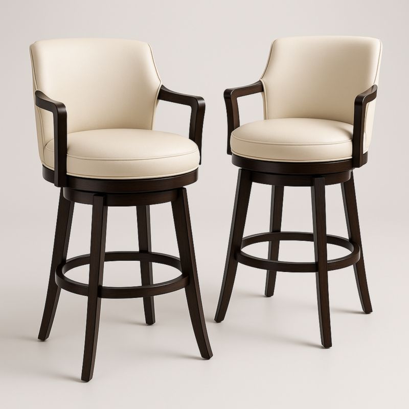 Set van 2 barkrukken draaibaar PU leer eikenframe beige-Aurorafeliz