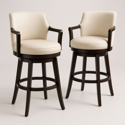 Set van 2 barkrukken draaibaar PU leer eikenframe beige-Aurorafeliz