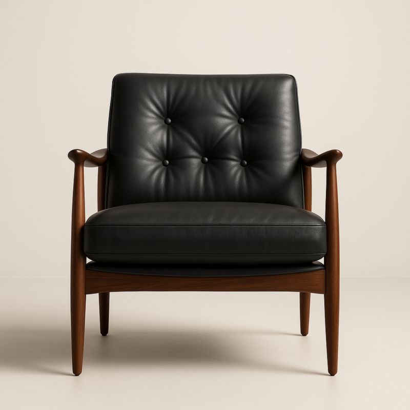 Leren Fauteuil Houten Frame 85x75x75cm Zwart-Aurorafeliz