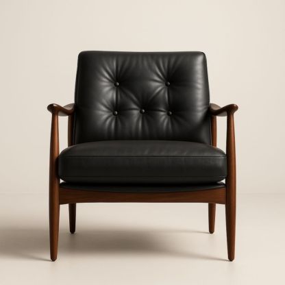 Leren Fauteuil Houten Frame 85x75x75cm Zwart-Aurorafeliz