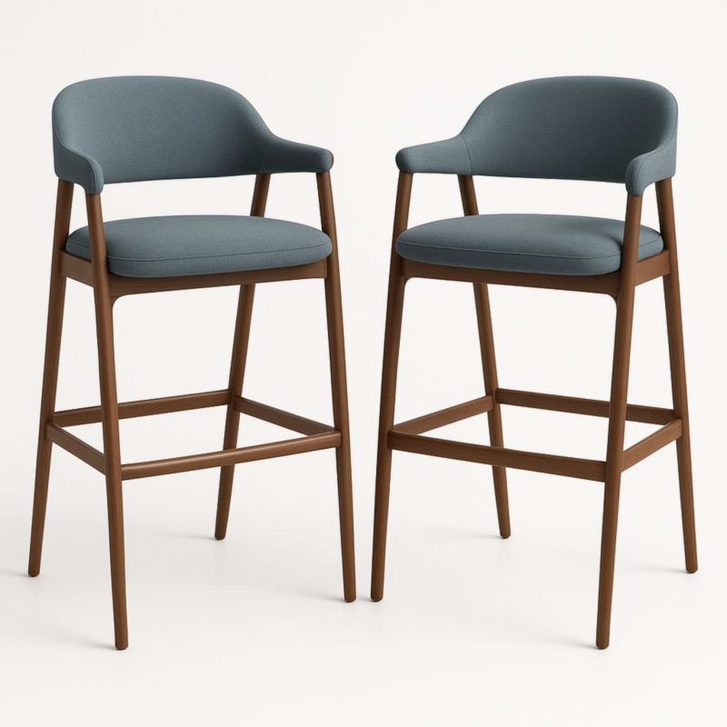 Twee barkrukken stof polyurethaan schuim vulling massief hout frame 102 cm blauw-Aurorafeliz