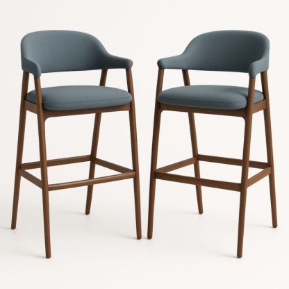 Twee barkrukken stof polyurethaan schuim vulling massief hout frame 102 cm blauw-Aurorafeliz