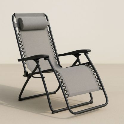 Opvouwbare ligstoel stalen frame polyester stof grijs-Aurorafeliz