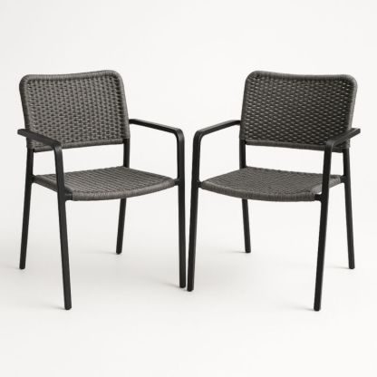 Set van 2 tuin stoelen gepoedercoat aluminium polyrotan zitting grijs-Aurorafeliz