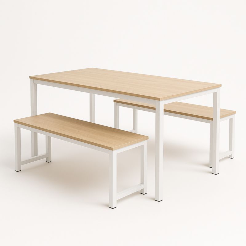 Eettafel en Bankenset Metaal en MDF 120x80x75 cm Natuurlak en Wit-Aurorafeliz