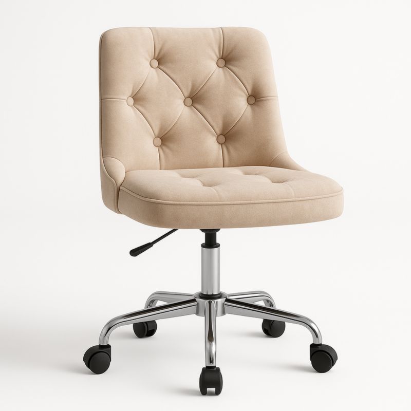 Bureaustoel Velours Beklede Zitting Verchroomd Staal Frame Beige-Aurorafeliz