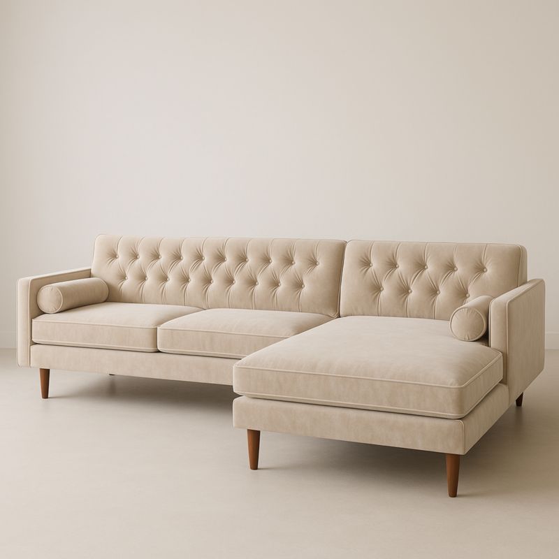 Beige L-vormige Hoekbank Polyester Hout 300x150x85cm-Aurorafeliz