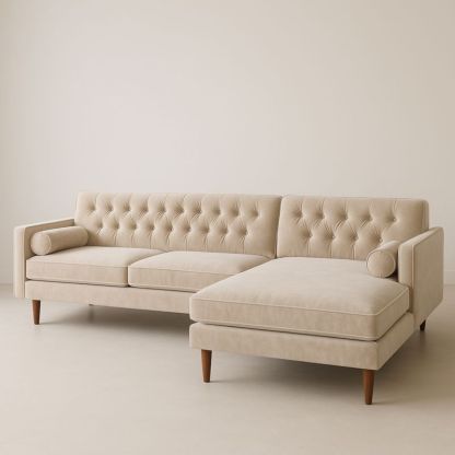 Beige L-vormige Hoekbank Polyester Hout 300x150x85cm-Aurorafeliz