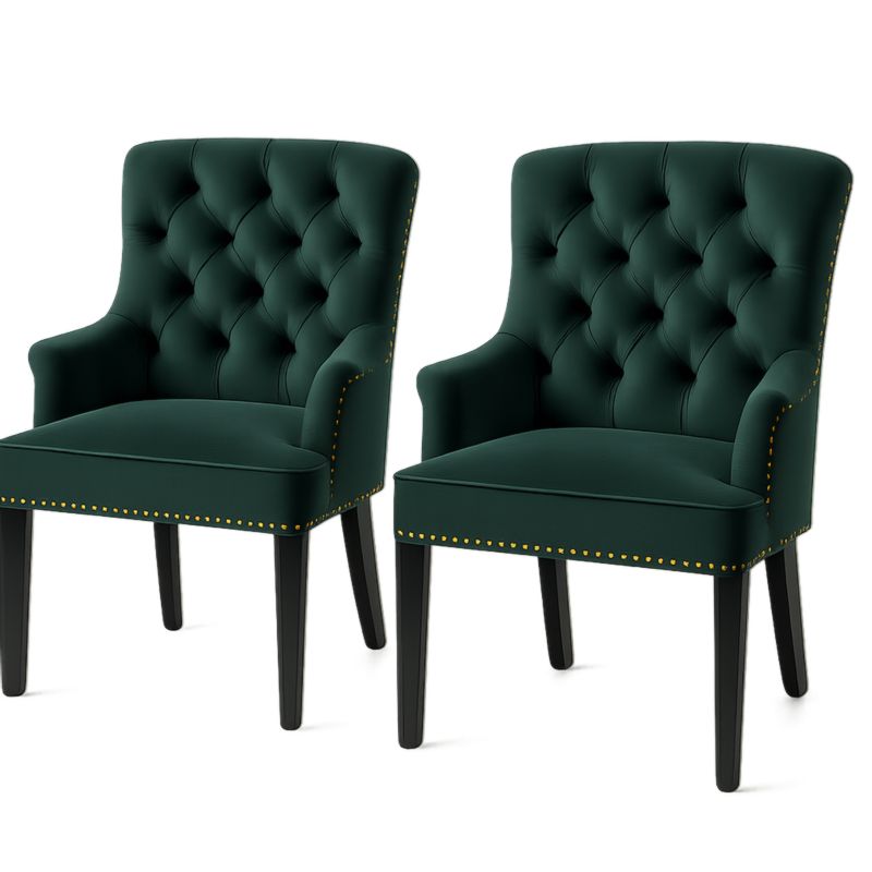 Fauteuil Set van 2 Donkergroen Fluweel Hout 60cm x 70cm x 90cm-Aurorafeliz