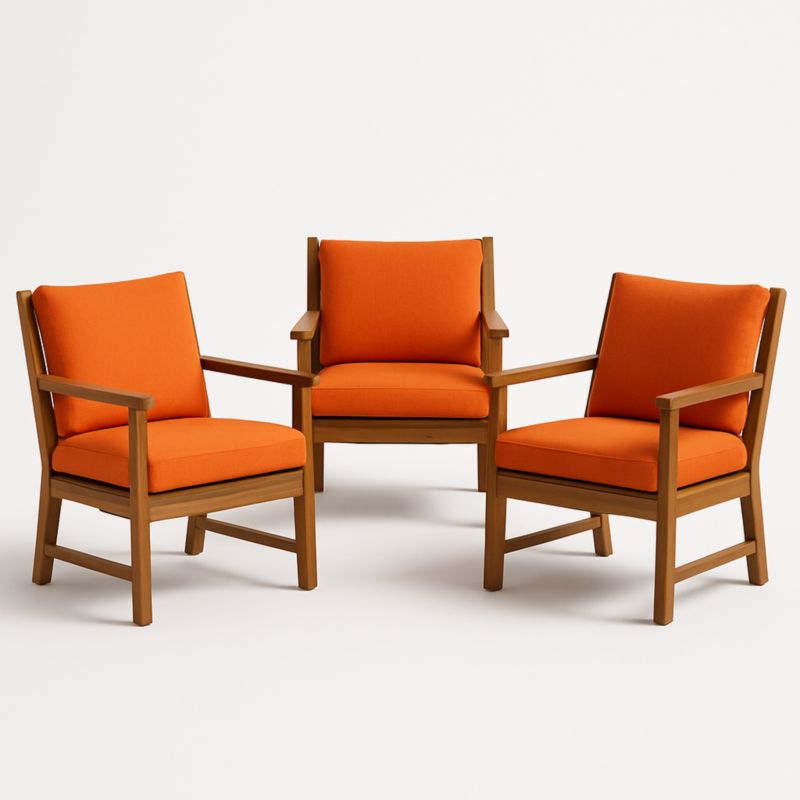 Set van 3 houten fauteuils met oranje polyester kussens-Aurorafeliz