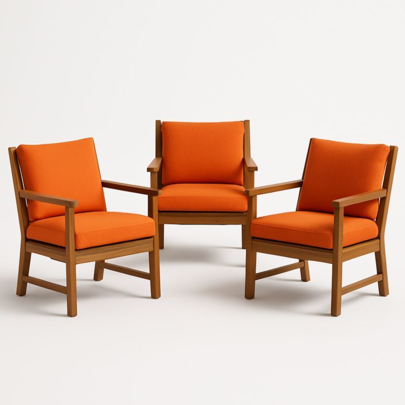 Set van 3 houten fauteuils met oranje polyester kussens-Aurorafeliz