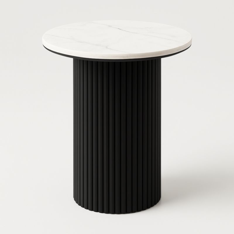 Ronde Tafel Wit Marmer Zwart Metaal Ø60cm Hoogte 70cm-Aurorafeliz