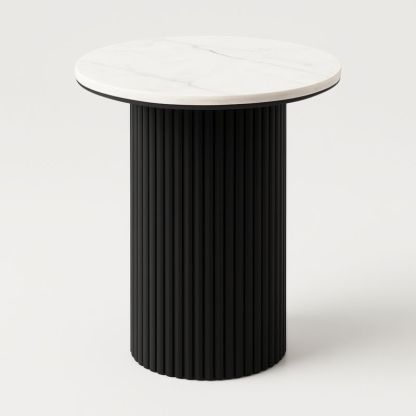 Ronde Tafel Wit Marmer Zwart Metaal Ø60cm Hoogte 70cm-Aurorafeliz